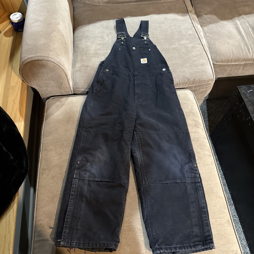 Carhartt Insulated Overalls Kids Size 10 Black Canvas Bibs Winter Warm Grunge